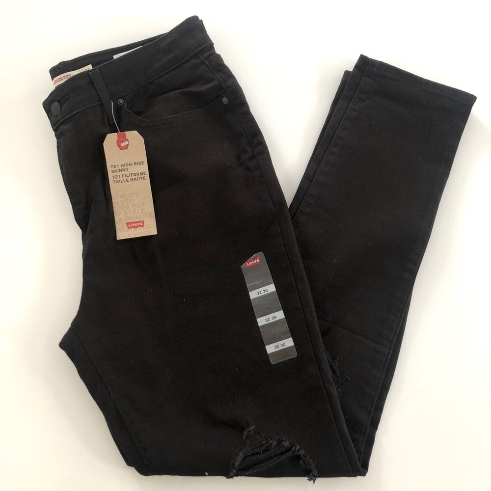 LEVIS 721 BLACK RIPPED JEANS - Picture 3 of 5